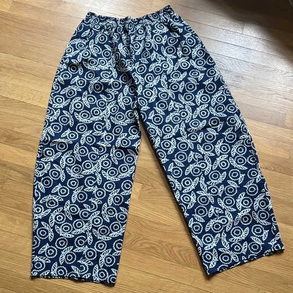 Ilana Kohn Pants - Ilana Kohn Abe Pant Indigo Flowers NWOT - Small - cotton barrel pant